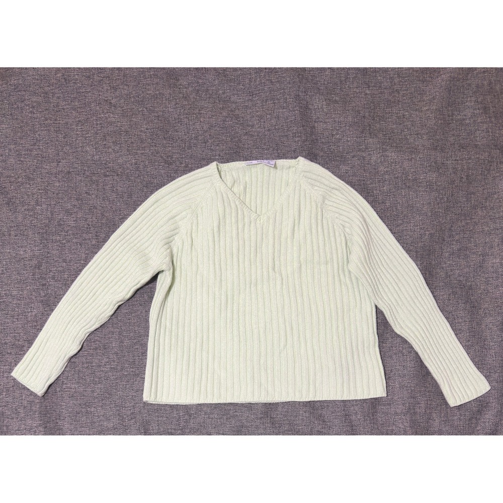 Willow Bay Womens XL Sweater Pastel Green Ribbed V-Neck Ramie Cotton Blend